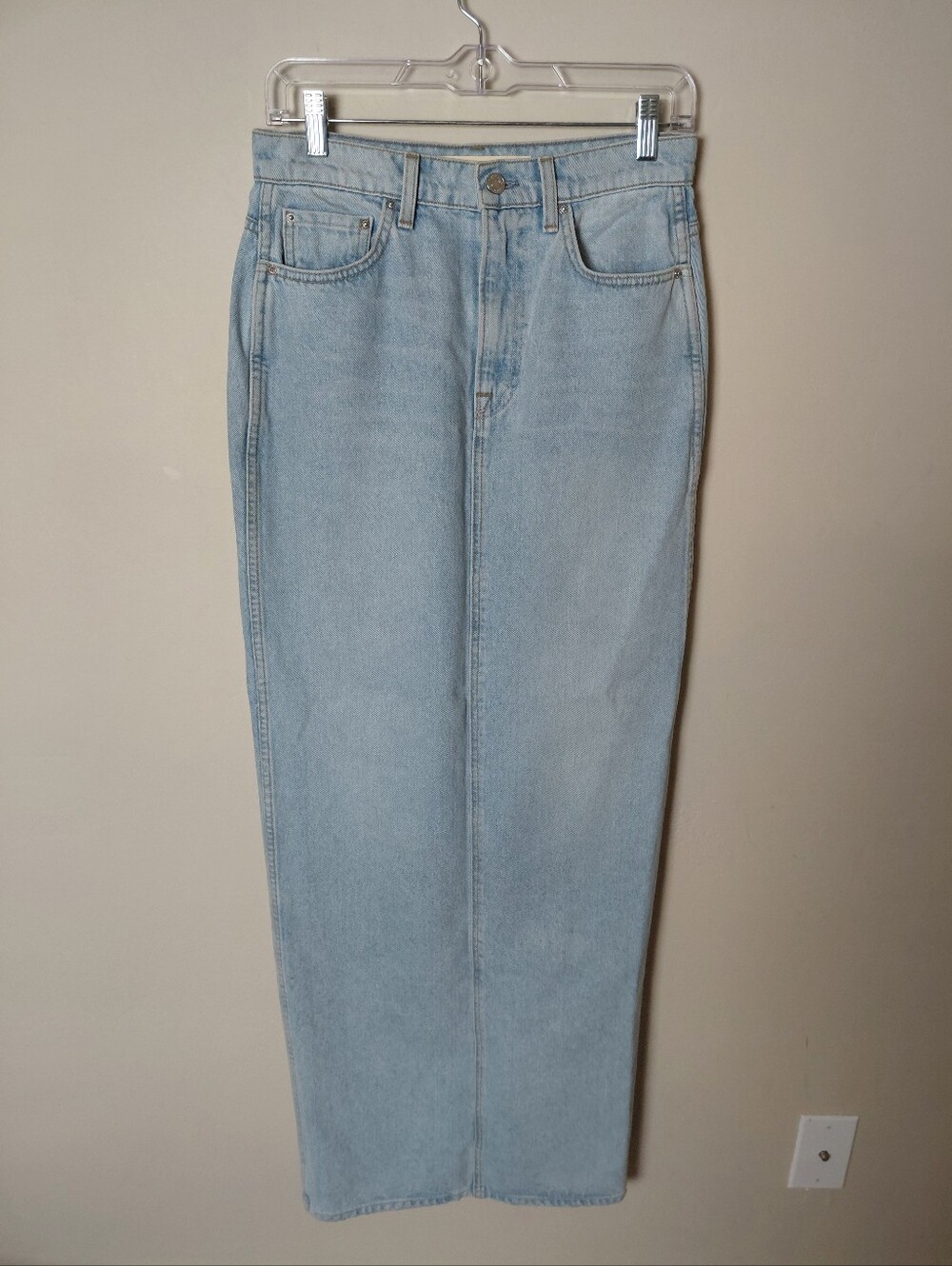 Grlfrnd the Amara Denim Maxi Pencil Jean Skirt Leg Slit  Cotton Size 26
